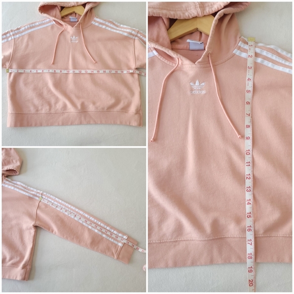 SOLD Adidas Originals Boxy Crop Hoodie Sweatshirt 3 Stripe Ash Pink Small - Picture 4 of 6